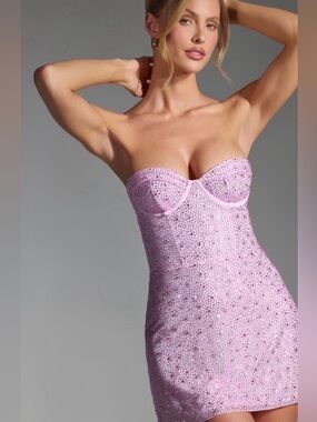 NWT Oh Polly Crystella Peony Pink Embellished Corset Mini Dress Size 4 CC